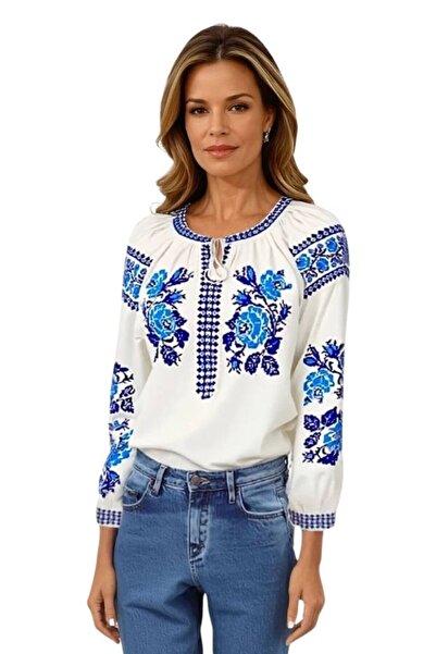 rody's forever Bluza tip ie dama B23, alb/albastru , marime 2XL