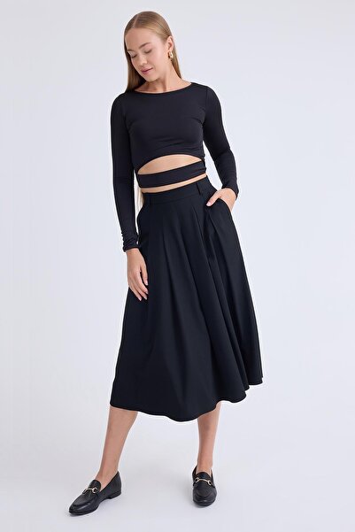 Vitrin Pleated Midi Skirt with Pockets
