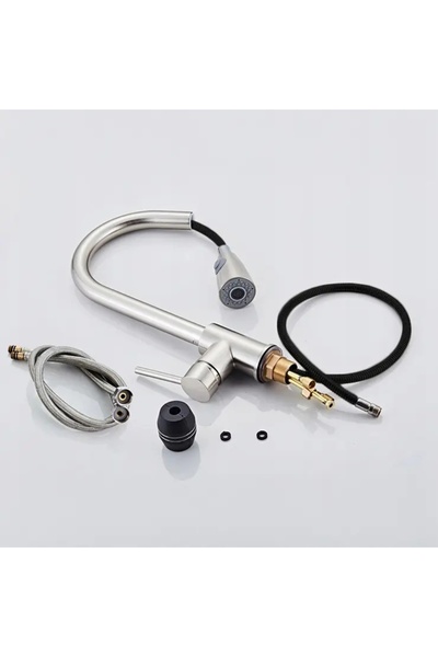 2H Kitchen faucet with pull-out spout, stainless steel, flexible, mobile, silver color