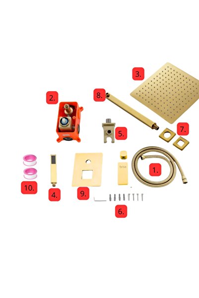 2H Shower faucet, rain shower head, gold gloss, built-in mixer