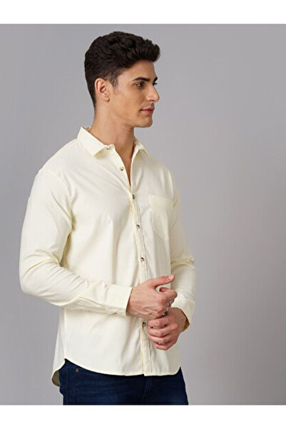 HardSoda By Styli Men Solid Yellow Spread Collar Shirt