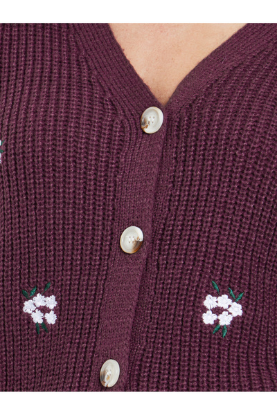 Styli Burgundy Floral Embroidered Cardigan