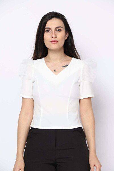 Nichii Short-Sleeve Sheer Shoulder Top