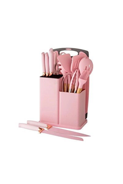 ORIAN طقم ملاعق وسكاكين مطبخ وردية اللون، مكون من 19 قطعة