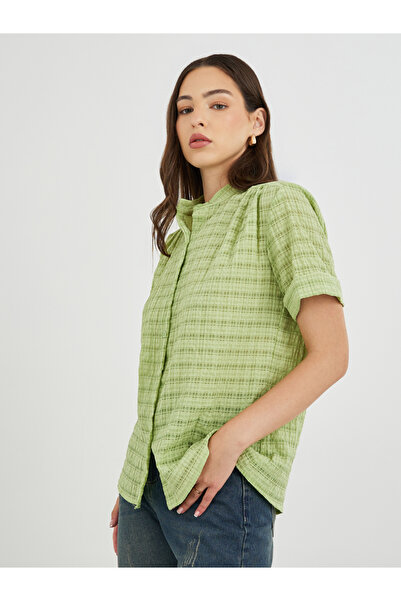 Take Two By Styli Textured Stand Collar Short Sleeve Shirt