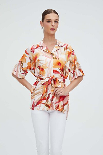 Nichii Printed Waist-Length Top with Belt