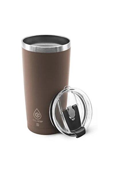 DELPHİN IsolaCup Insulated Mug 600ml, Brown Matte with Heat-Resistant Lid