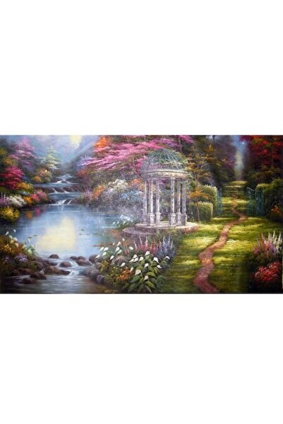 GRELYS PRINT Pictură pe pânză, Peisaj, Râu, Grădină, Flori, Multicolor, 80 x ...