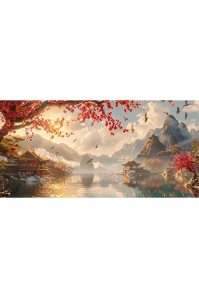 VeliumCraft Pictură pe pânză pentru sufragerie, peisaj japonez cu păsări, mun...