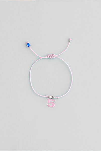 So CHIC... 5 Sayısı İkonlu 18 Ayar Beyaz Altın Kaplama Ayarlanabilir Gümüş İpli Bileklik