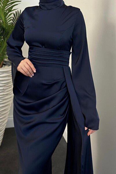 Şulemoda Giyim فستان سهرة بيرسيل باليك باللون الأزرق الداكن