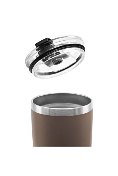 DELPHİN IsolaCup Insulated Mug 600ml, Brown Matte with Heat-Resistant Lid