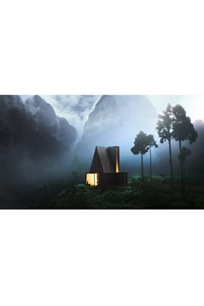 GRELYS PRINT Pictură pe pânză, Peisaj, Cabană Ideală, Apus de soare în pădure...