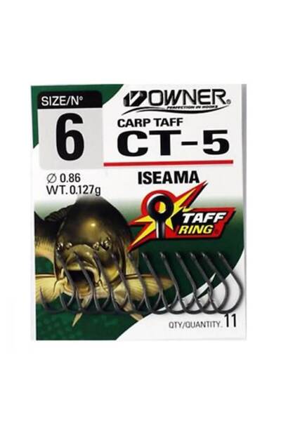 Mimteam Cârlige de crap Owner CT-5, ochi, nr. 4 - cu ghimp, cromate, pachet de 7 bucăți