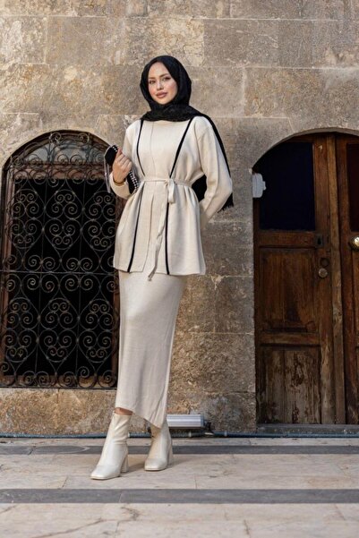 Şulemoda Giyim Κρέμα Σετ Μπουφάν Etna Jileli