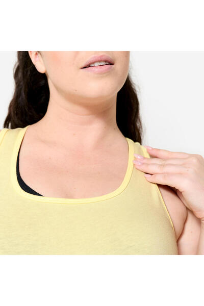 Decathlon Domyos Kadın Sporcu Atleti - Yuvarlak Yaka/Slim - Pastel Sarı