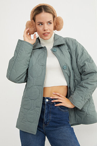 Fulla Moda Waterway Patterned Oversize Buttoned Coat