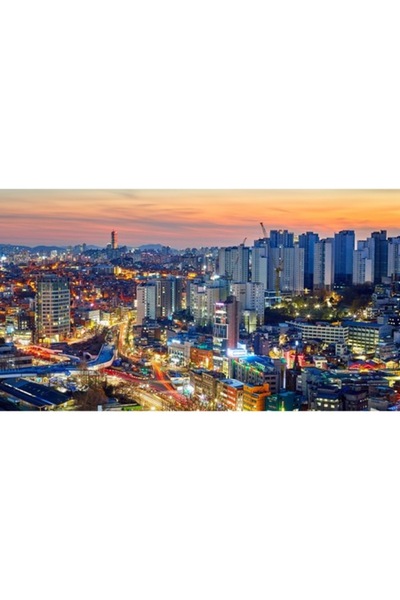 GRELYS PRINT Tablou Canvas, Oras, Lumini, Culori, 90 x 50 cm, Rama lemn, Mult...