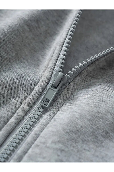 MORNİNG KİDS Girl's Grey Hooded Zippered Sweatshirt Cardigan-Black Spanish Leggings Set