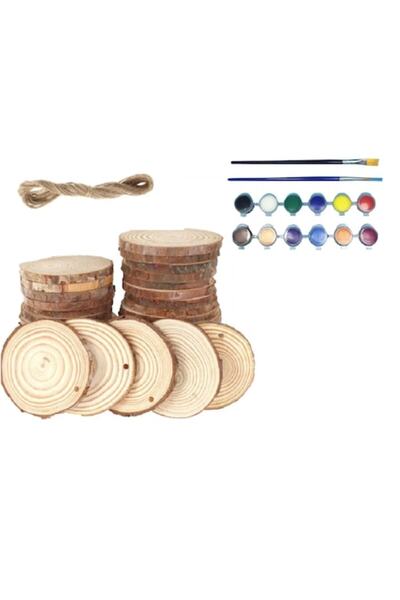 VeliumCraft Set Decorative Tree Trunk Slices, VeliumCraft, 5-6 cm, Pine Essence, 10 pcs with 12 Acrylic Colors a