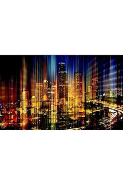 GRELYS PRINT Tablou Canvas, Abstract, Lumini, Zgarie nori, 80 x 50 cm, Rama l...