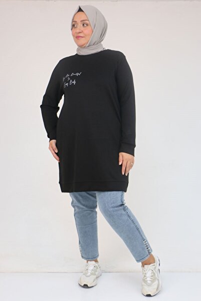 Eslina 58128 Plus Size Print Detailed Modal Tunic - Black