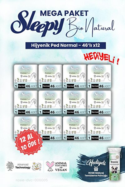 Sleepy 12 AL 10 ÖDE Mega Paket Bio Hijyenik ped 46'lı Normal ve ROSIE makyaj ...