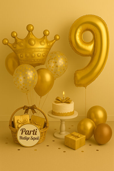 parti hediye sepeti Doğum Günü Parti Balon Seti Gold Taç | Rakam Balon, Konfe...