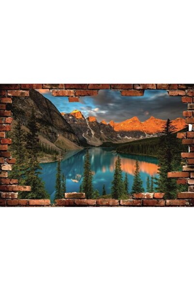 GRELYS PRINT Tablou Canvas, Zid de caramida, Lac de munte, Peisaj, 80 x 50 cm...