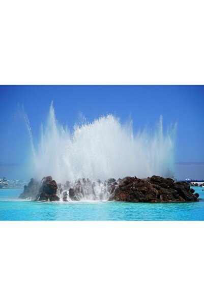 GRELYS PRINT Tablou pe pânză, Val spart de stânci, 80 x 50 cm, ramă din lemn,...