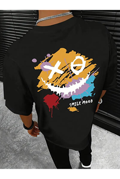 İSMTEXS تي شيرت مطبوع بتصميم جرافيك ذو طابع ابتسامة، برقبة دائرية وأكمام قصيرة، مناسب للجنسين، مريح للاستخدام
