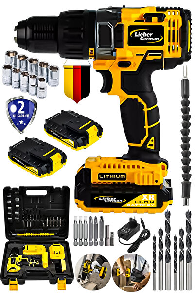 Lieber German Darbeli Metal Şanzıman Çift Akülü Şarjlı Matkap 24 Parça Akülü ...