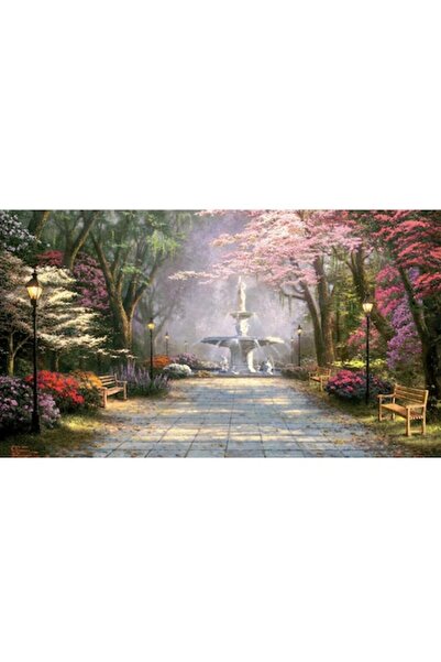 GRELYS PRINT Tablou Canvas, Peisaj, gradina, flori, culori, fantana, 80 x 50 ...