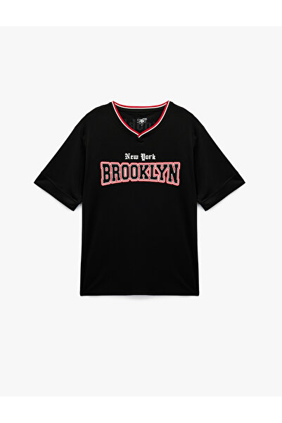 Koton Αθλητικό μπλουζάκι με κοντό μανίκι με στάμπα με λαιμόκοψη σε σχήμα V