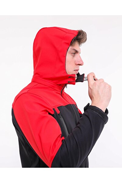 Çamdalı İş Elbiseleri SOFTSHELL КАПЮШОННА КУРТКА ЧЕРВОНА ЧОРНА ВОДОНЕПРОНИКНА