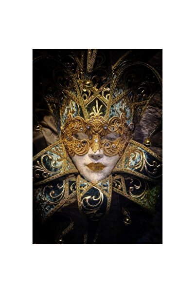 GRELYS PRINT Pictură pe pânză, Mască aurie, 60 x 90 cm, Ramă din lemn, Multic...