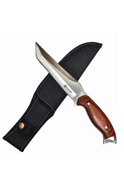 Yacht TNG Military hunting knife Finka, steel and wood, with sheath, 30 cm, Silver