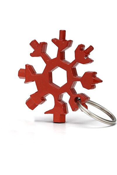Shengruili Multi-Tool Snowflake Keychain, Stainless Steel, 18-in-1, Red