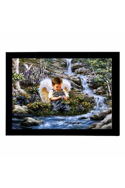 GRELYS PRINT Pictură pe pânză cu ramă - Înger, Copil, Pădure, Râu - 30 x 20 cm