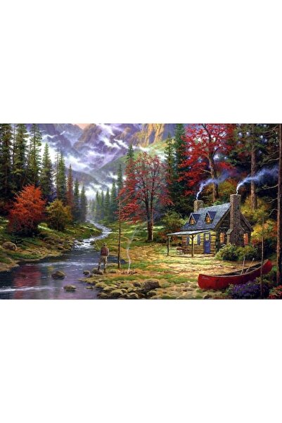 GRELYS PRINT Tablou Canvas, Cabana ideala 2, Peisaj, Toamna, Munte, Copaci, C...