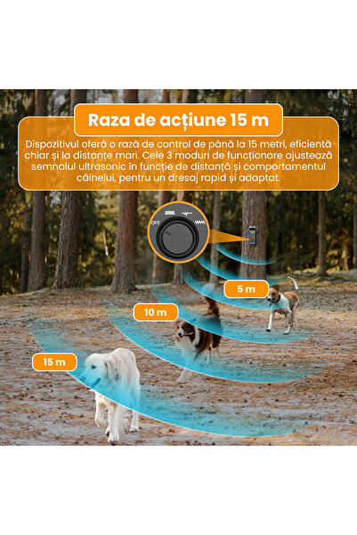 FAMIFY Dispozitiv anti-lătrat cu ultrasunete pentru câini, 15 m, 3 moduri, încărcare solară/USB, sigur, IPX5, negru