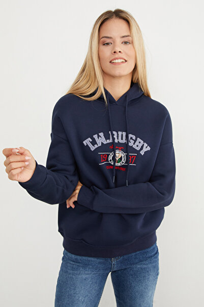 Fulla Moda 3-ниткова футболка з капюшоном та вишивкою в стилі регбі