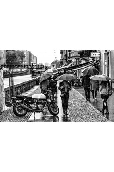 GRELYS PRINT Tablou Canvas, Strada, Oameni, Umbrele, 80 x 50 cm, Rama lemn, A...