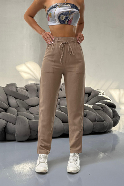 BİKELİFE Women's High Waist Linen Carrot Pants