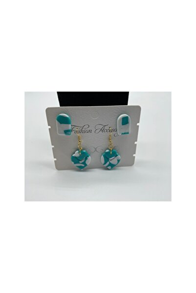 CHIC Green White Heart Geometric Shape Multi Polymer Clay Dangle Earrings