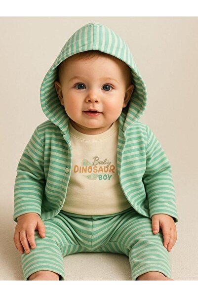Zekids 3-Piece Organic Striped Hooded Baby Tracksuit Set
