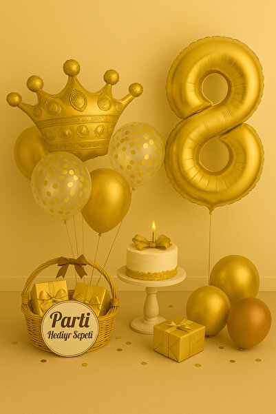 parti hediye sepeti Doğum Günü Parti Balon Seti Gold Taç | Rakam Balon, Konfe...