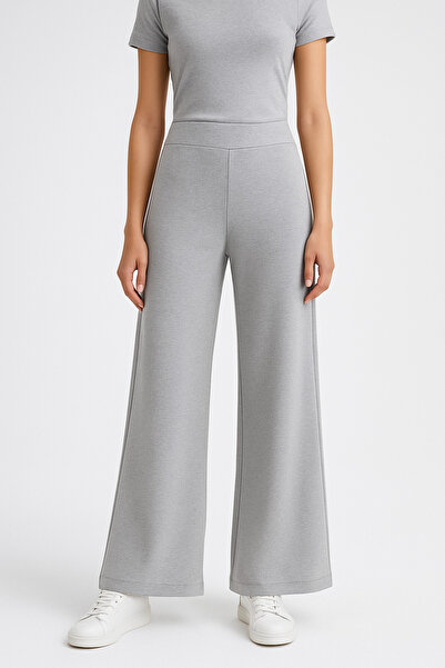 Palal Women's Wide Leg Basic Pocketless Gray Sweatpants