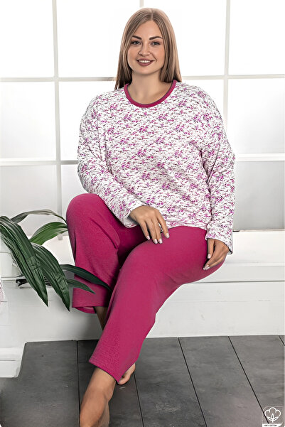Farya Home Plus Size Cotton 2 Yarn Winter Long Sleeve Pajamas Set