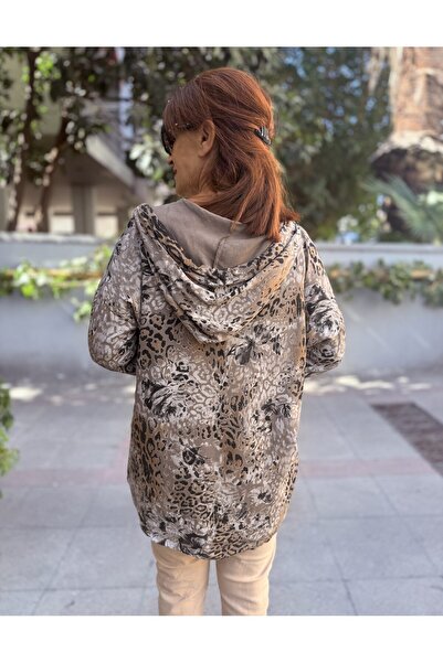 DenizEge Italian Hooded Leopard Blouse Mink